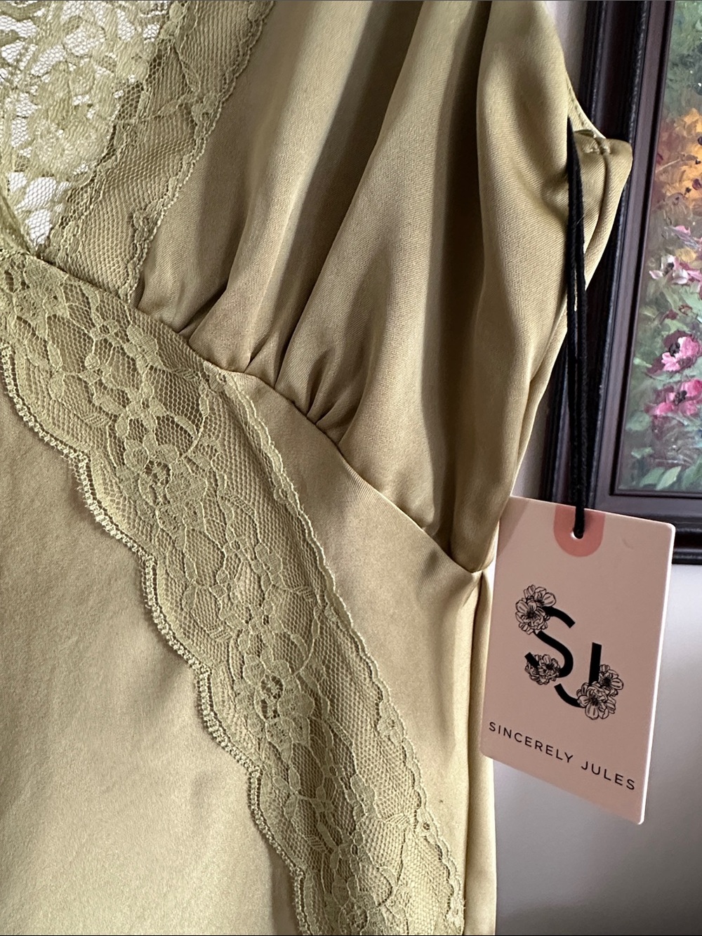 NEW - VIRAL Sincerely Jules Lace Trim Satin Maxi Dress - Picture 4 of 5